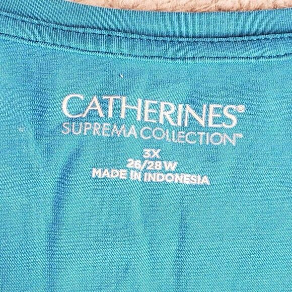 Catherines Shirt Women's Plus Size 3X Blue Short Sleeve Pullover Embellish Neck - Picture 4 of 7